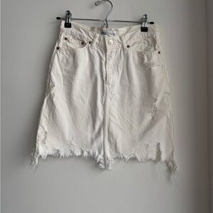 Zara Off-White Distressed Denim Skirt